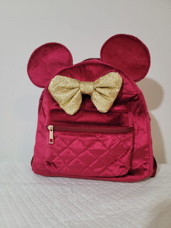 Disney Handbags - Glitter Bow Velvet  Backpack - Red